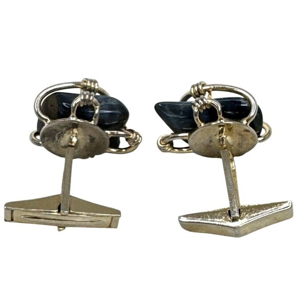 Handmade Wire-Wrapped Black Stone Cufflinks W/Gold-Plated Hardware - Picture 3 of 4